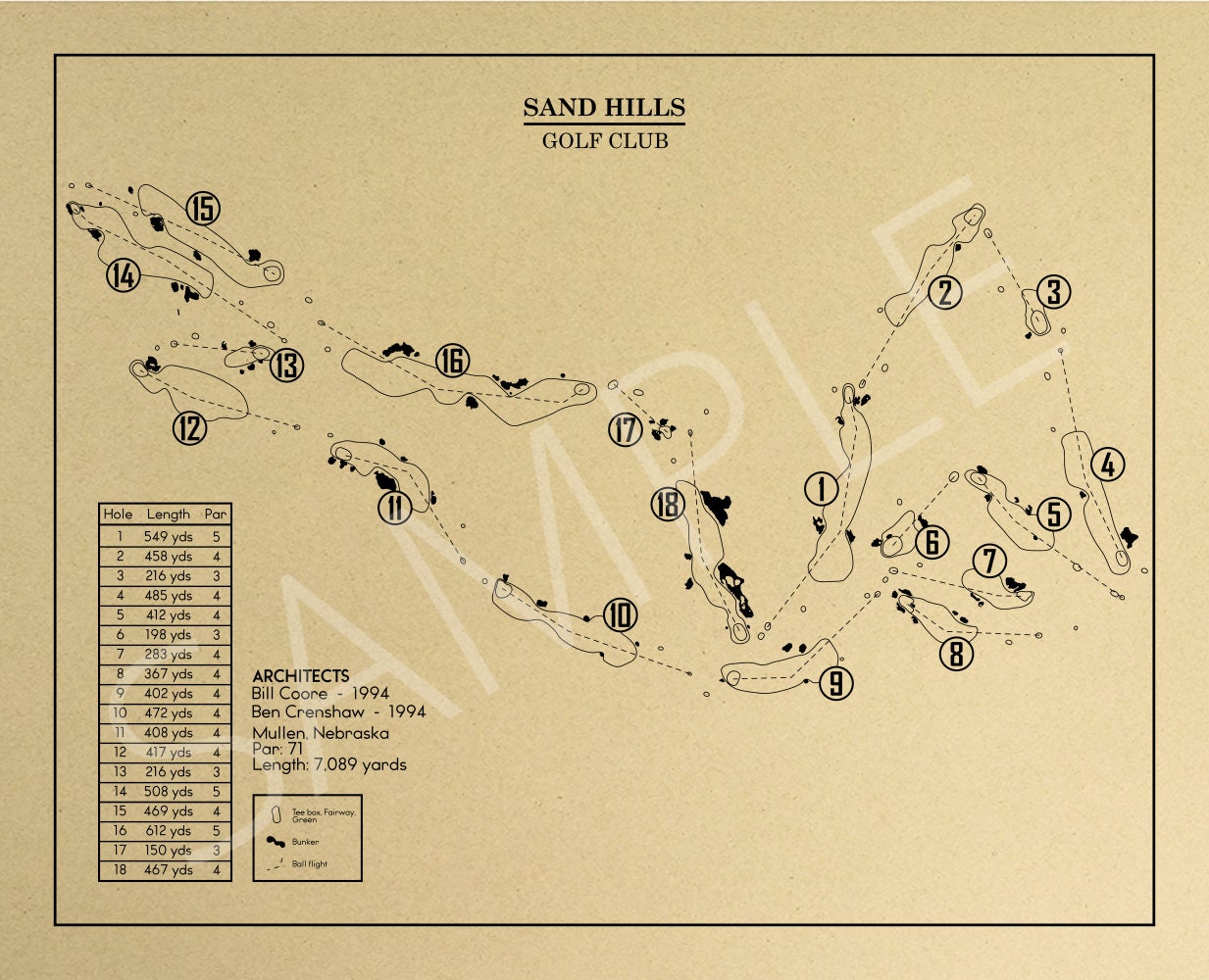 Sand Hills Golf Club Outline (Print)