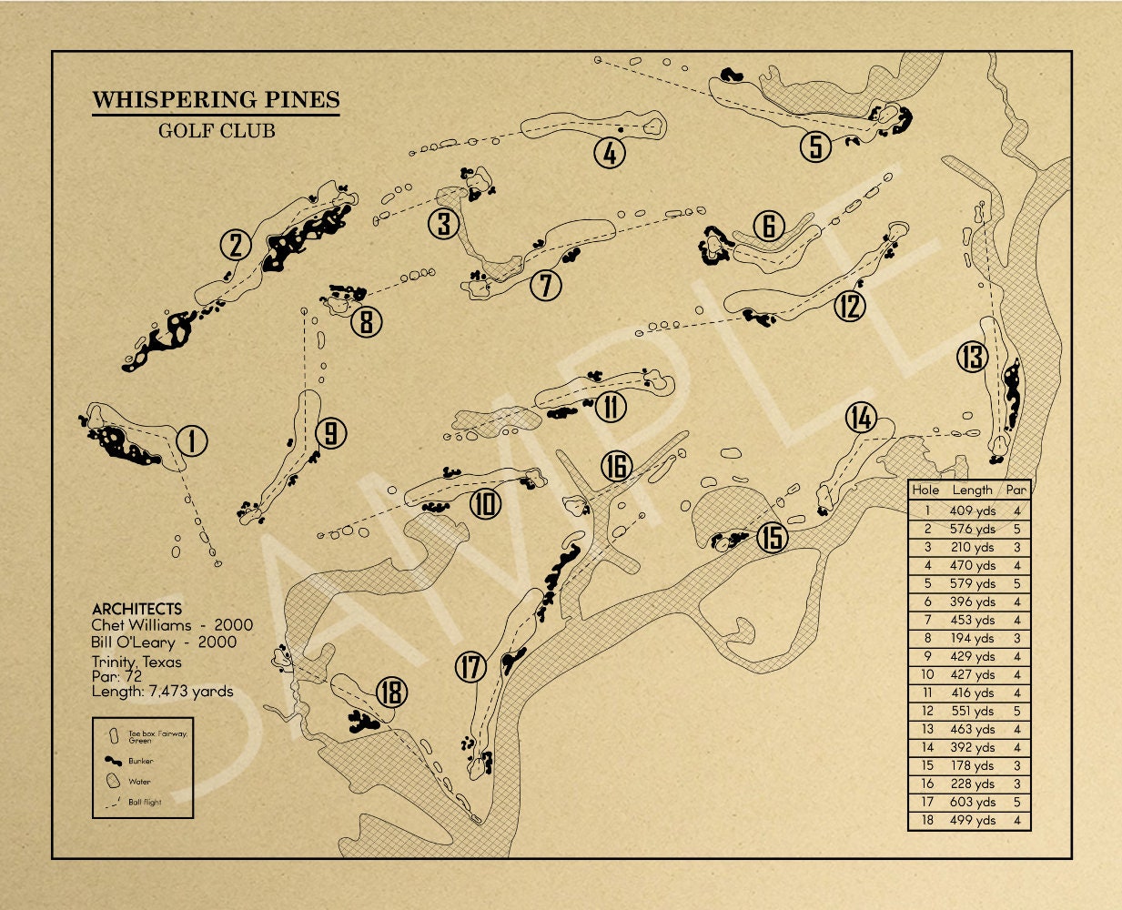 Whispering Pines Golf Club Outline (Print)