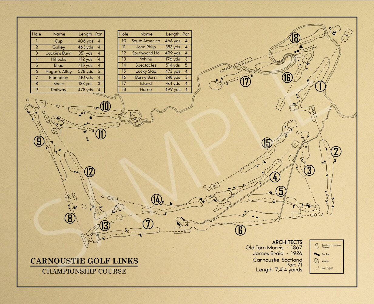 Carnoustie Golf Links Championship Course Outline (Print)