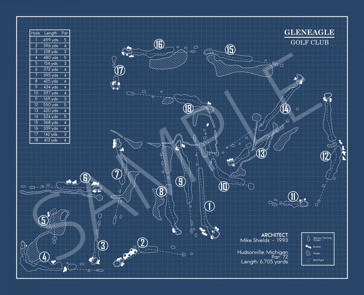 Gleneagle Golf Club Blueprint (Print)