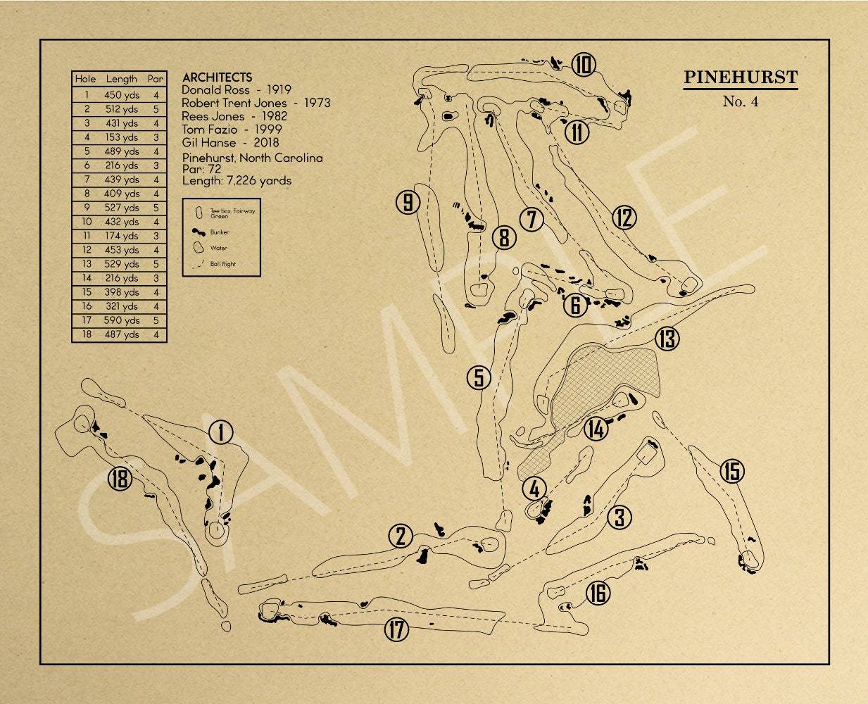 Pinehurst No. 4 Golf Course Outline (Print)