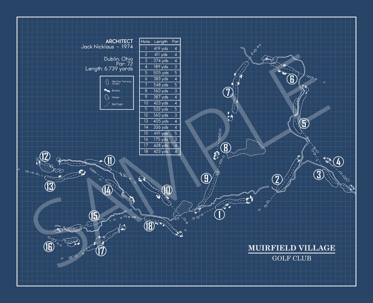 Muirfield Village Golf Club Blueprint (Print)