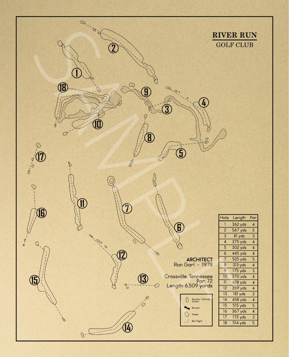 Bar Run Golf Course Map.pdf River Run Golf Club Outline (Print) – GolfBlueprints
