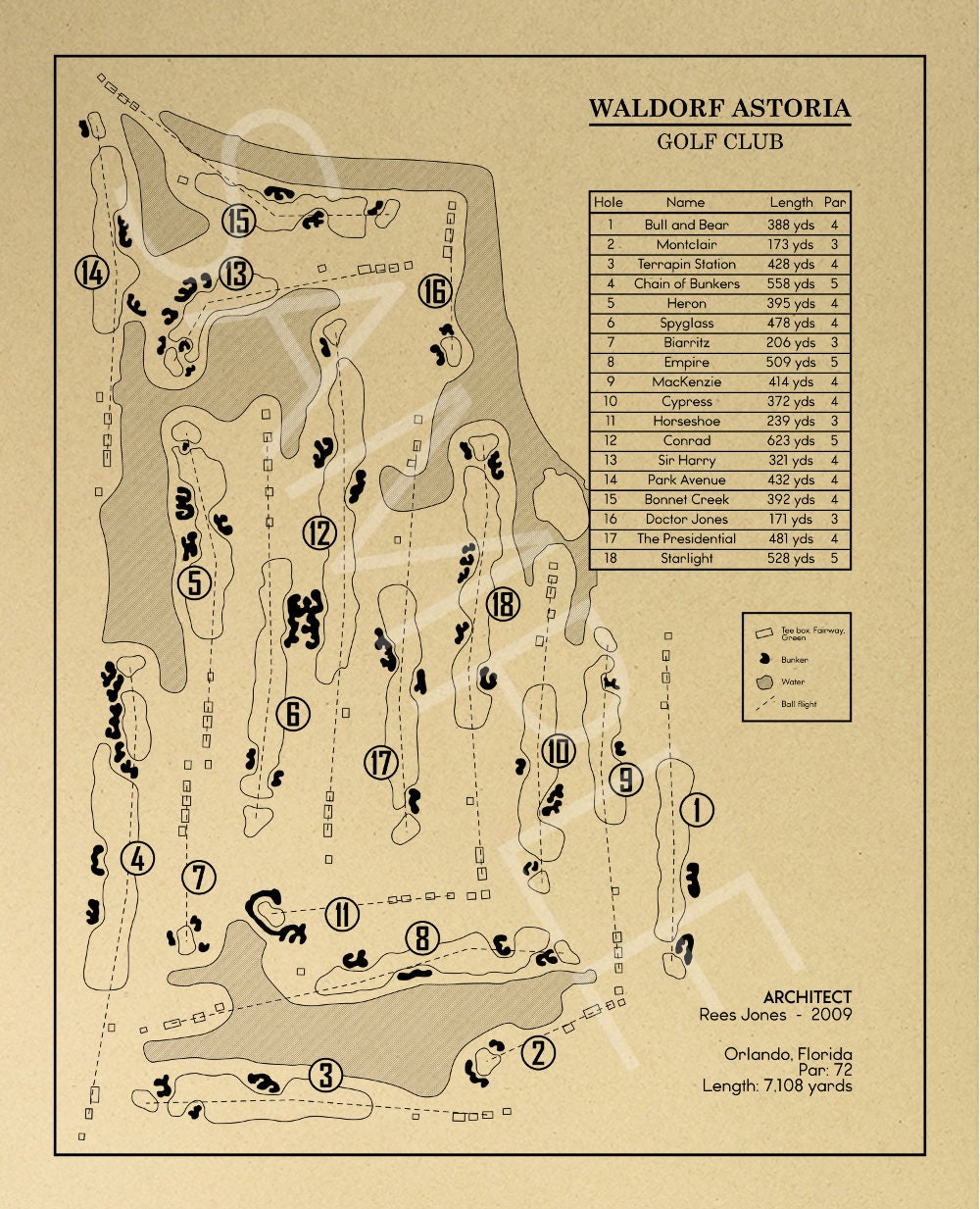 Waldorf Astoria Golf Club Outline (Print)