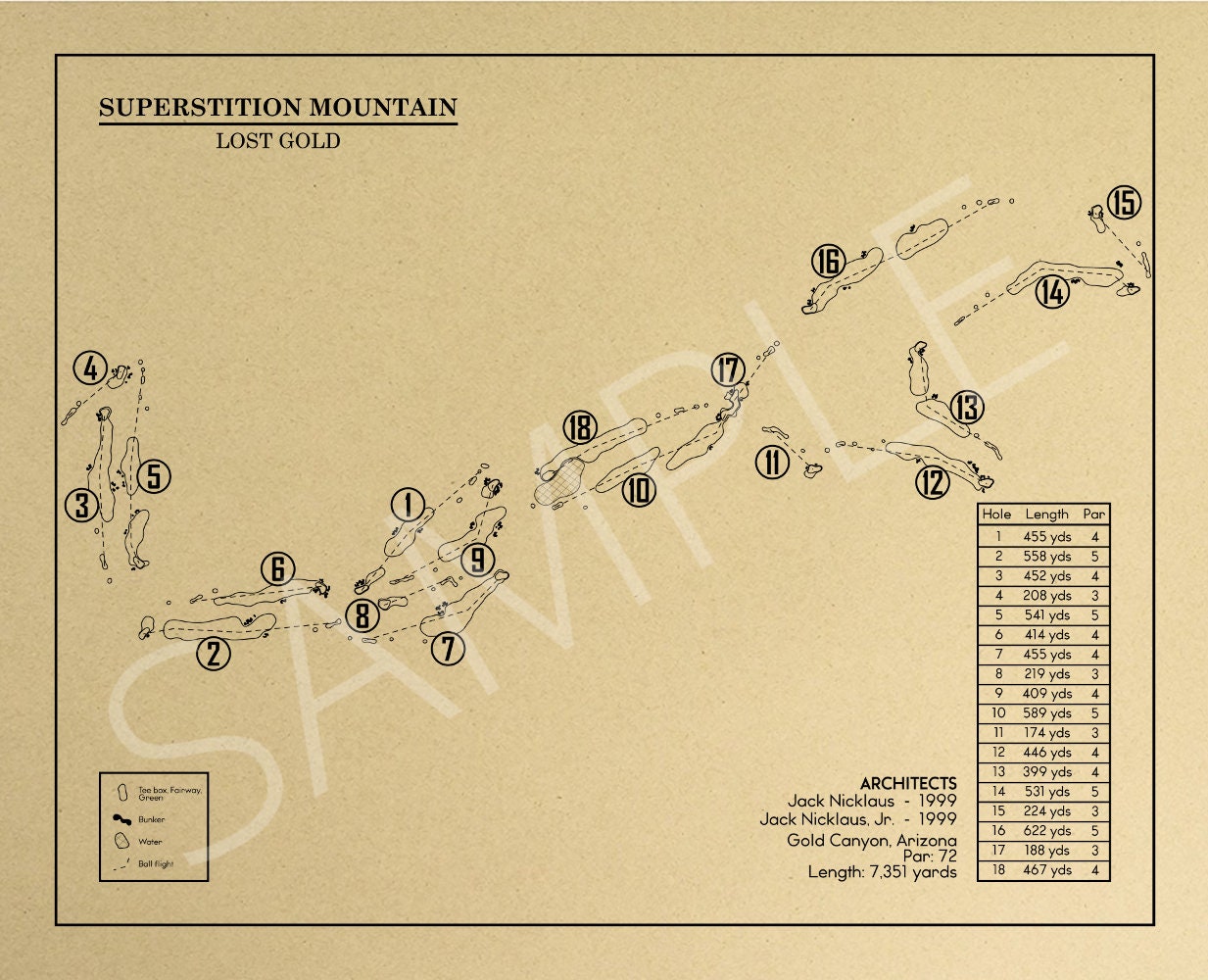 Superstition Mountain Lost Gold Golf Course Outline (Print)