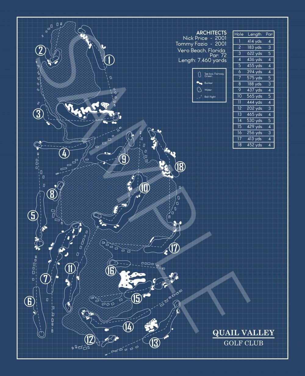 Quail Valley Golf Club Blueprint (Print)