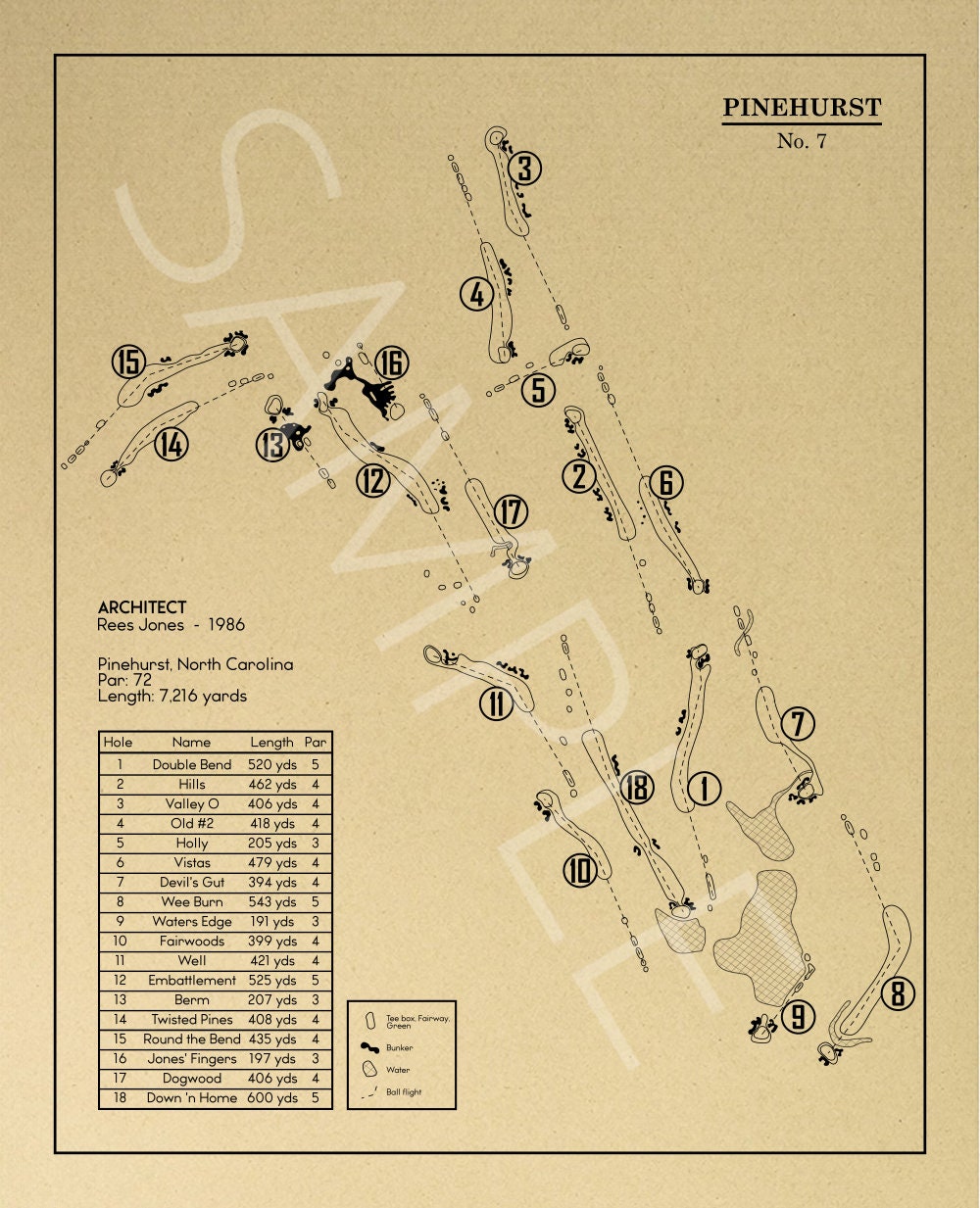 Pinehurst No. 7 Golf Course Outline (Print)