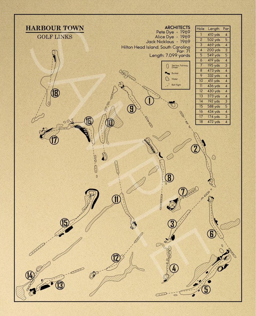 Harbour Town Golf Links Outline (Print)