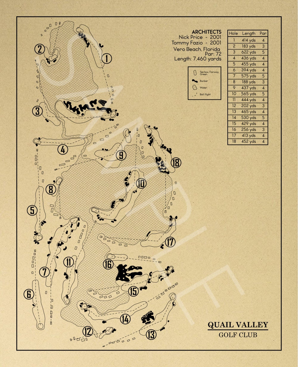 Quail Valley Golf Club Outline (Print)