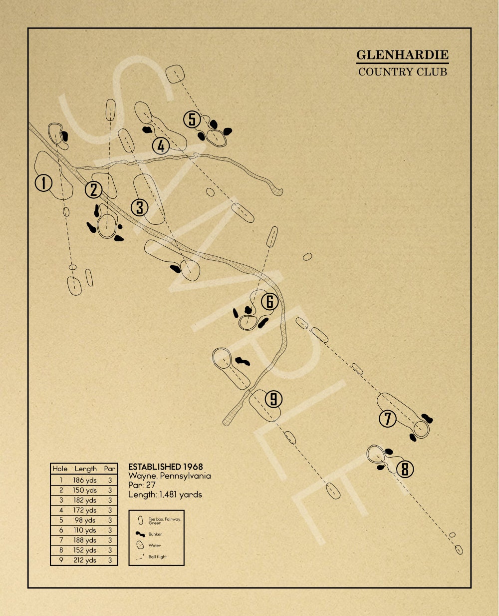 Glenhardie Country Club Outline (Print)