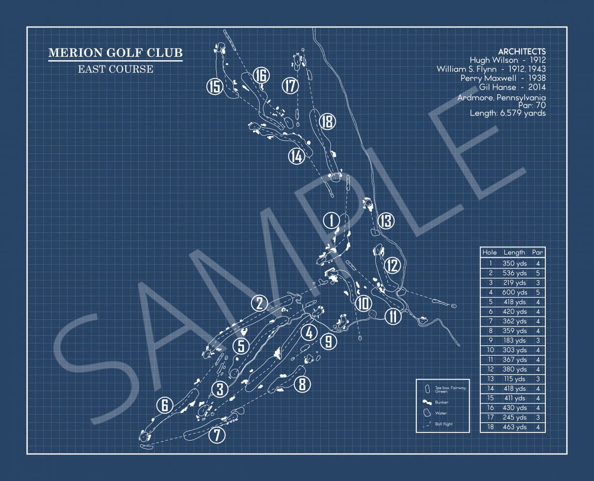 Merion Course Layout Merion Golf Club East Course Blueprint (Print) – GolfBlueprints