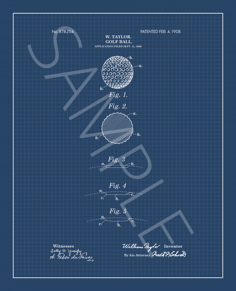 Golf Ball Patent Art Blueprint (Print)