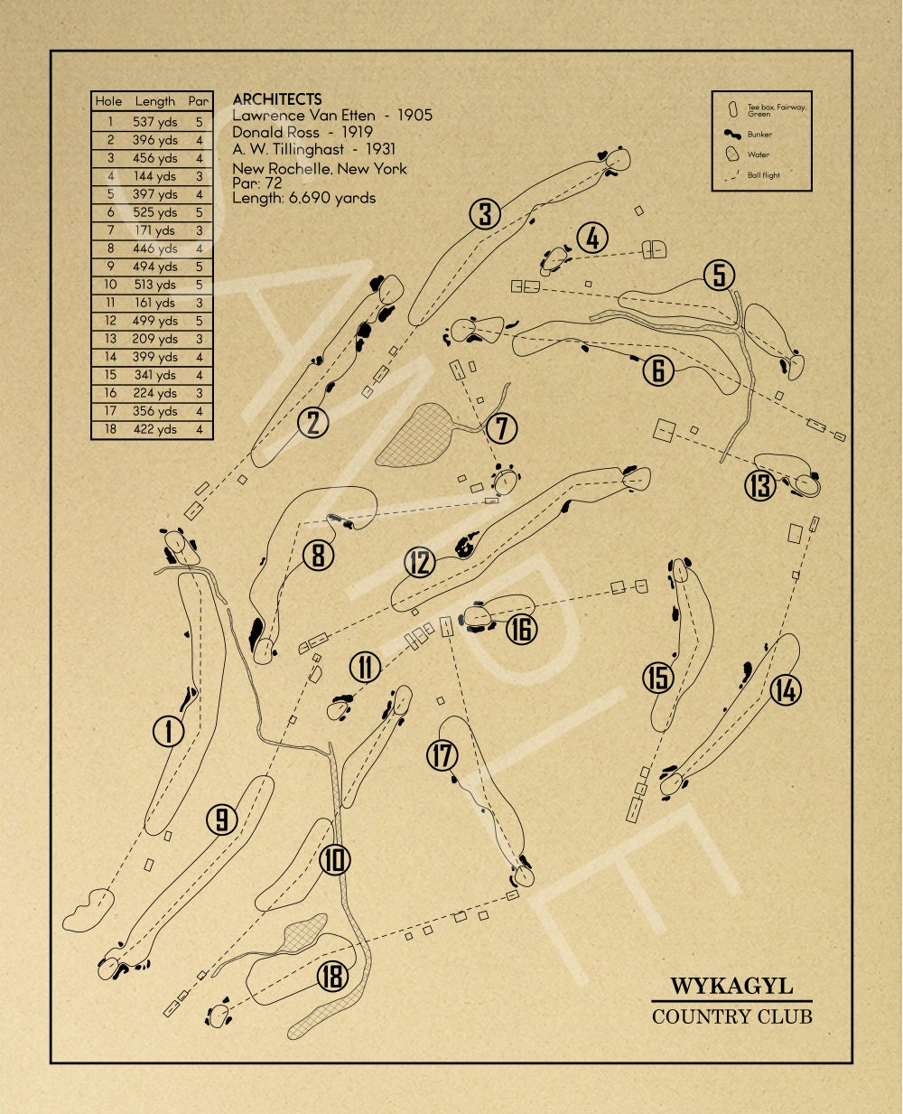 Wykagyl Country Club Outline (Print)