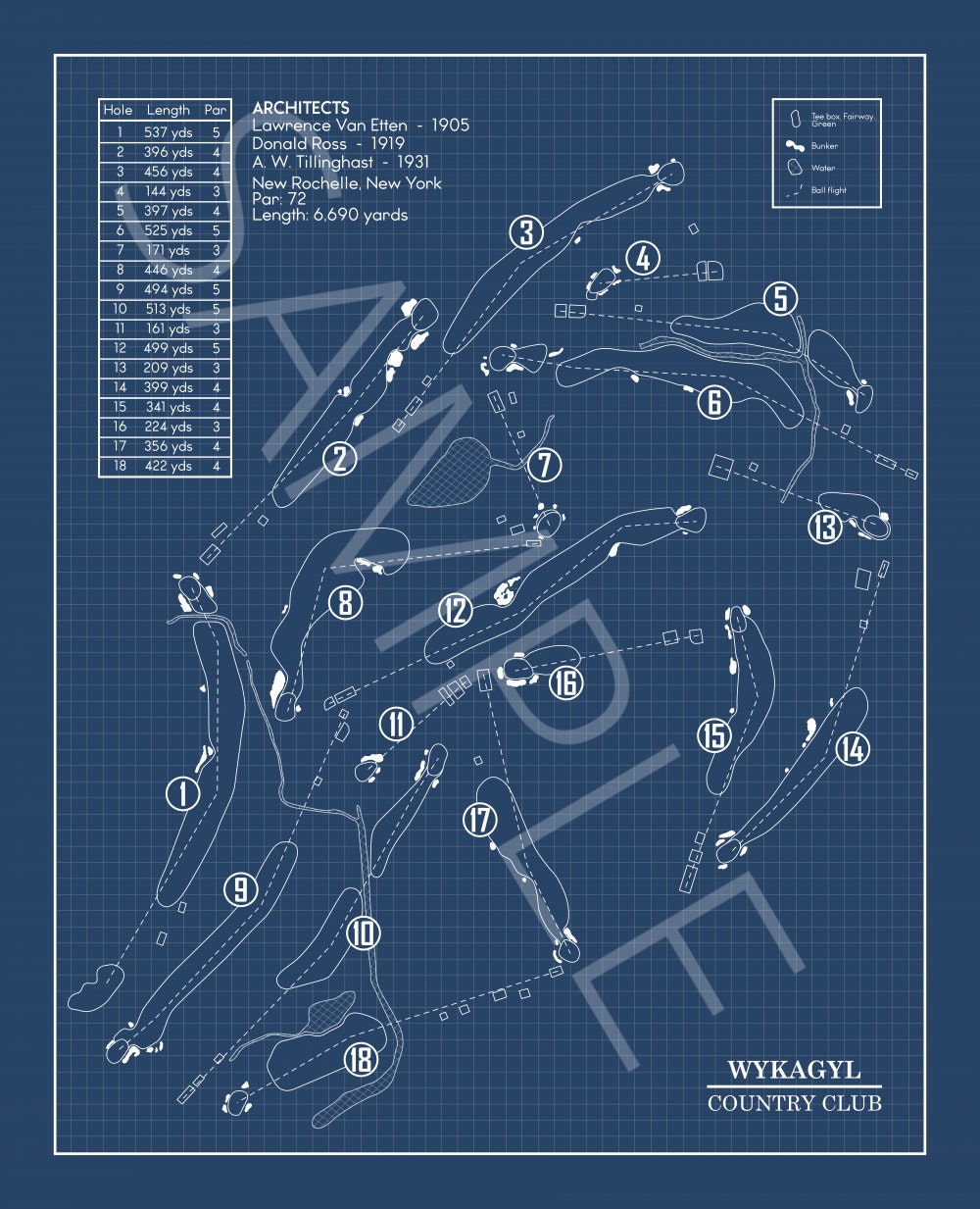 Wykagyl Country Club Blueprint (Print)