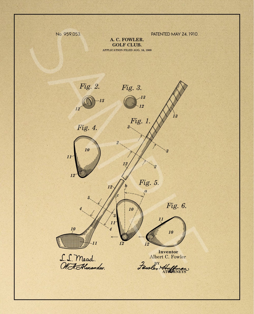 Golf Club Patent Art Outline (Print)