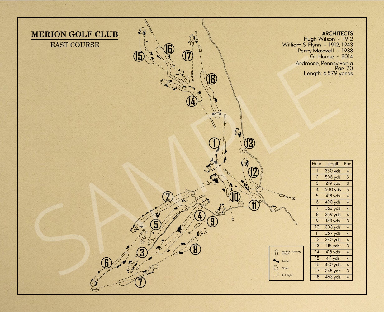 Merion Golf Club East Course Outline (Print)