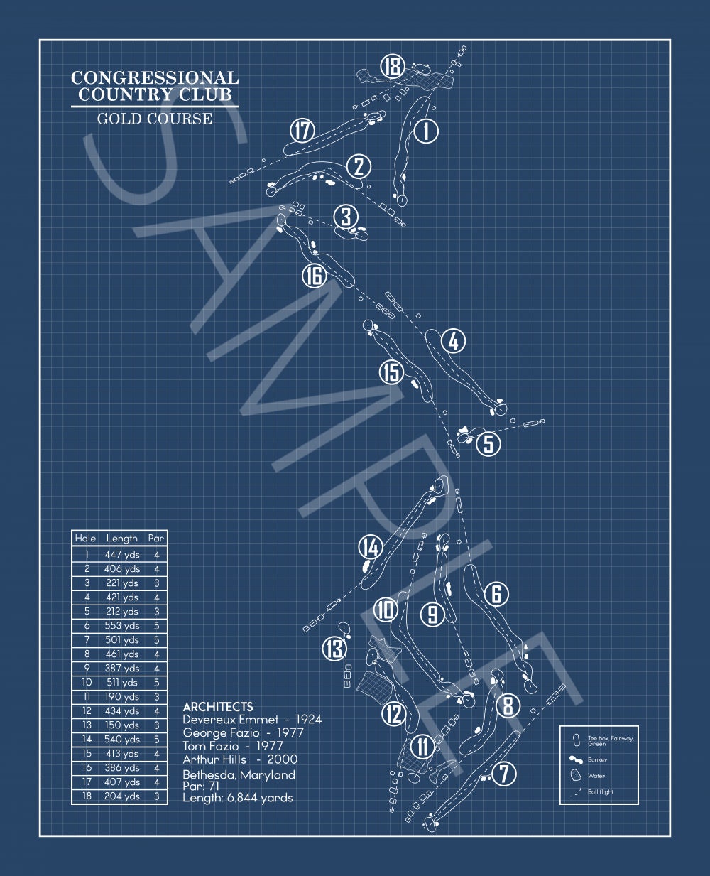 Congressional Country Club Gold Course Blueprint (Print)