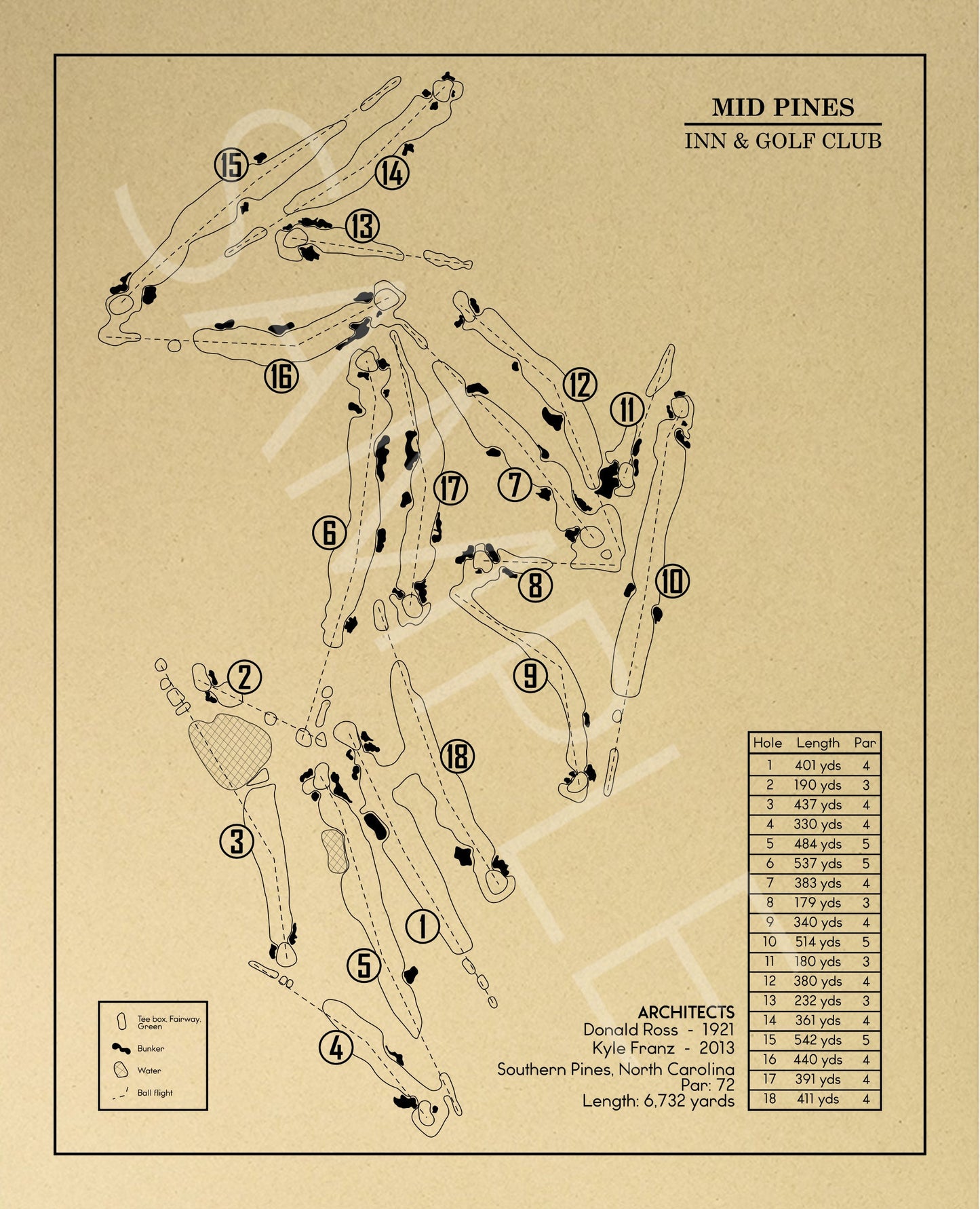 Mid Pines Inn & Golf Club Outline (Print)
