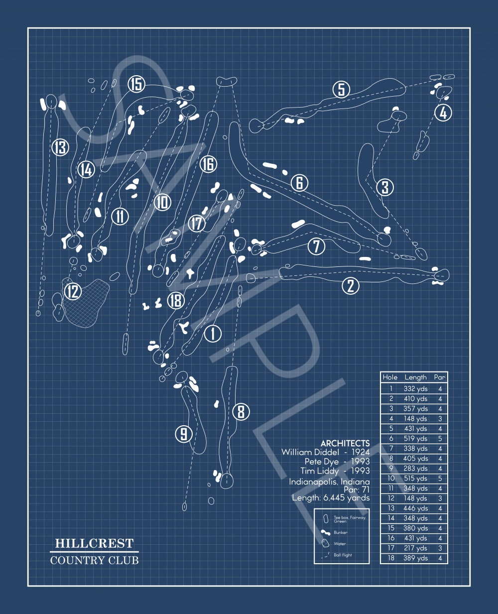 Hillcrest Country Club Blueprint (Print)