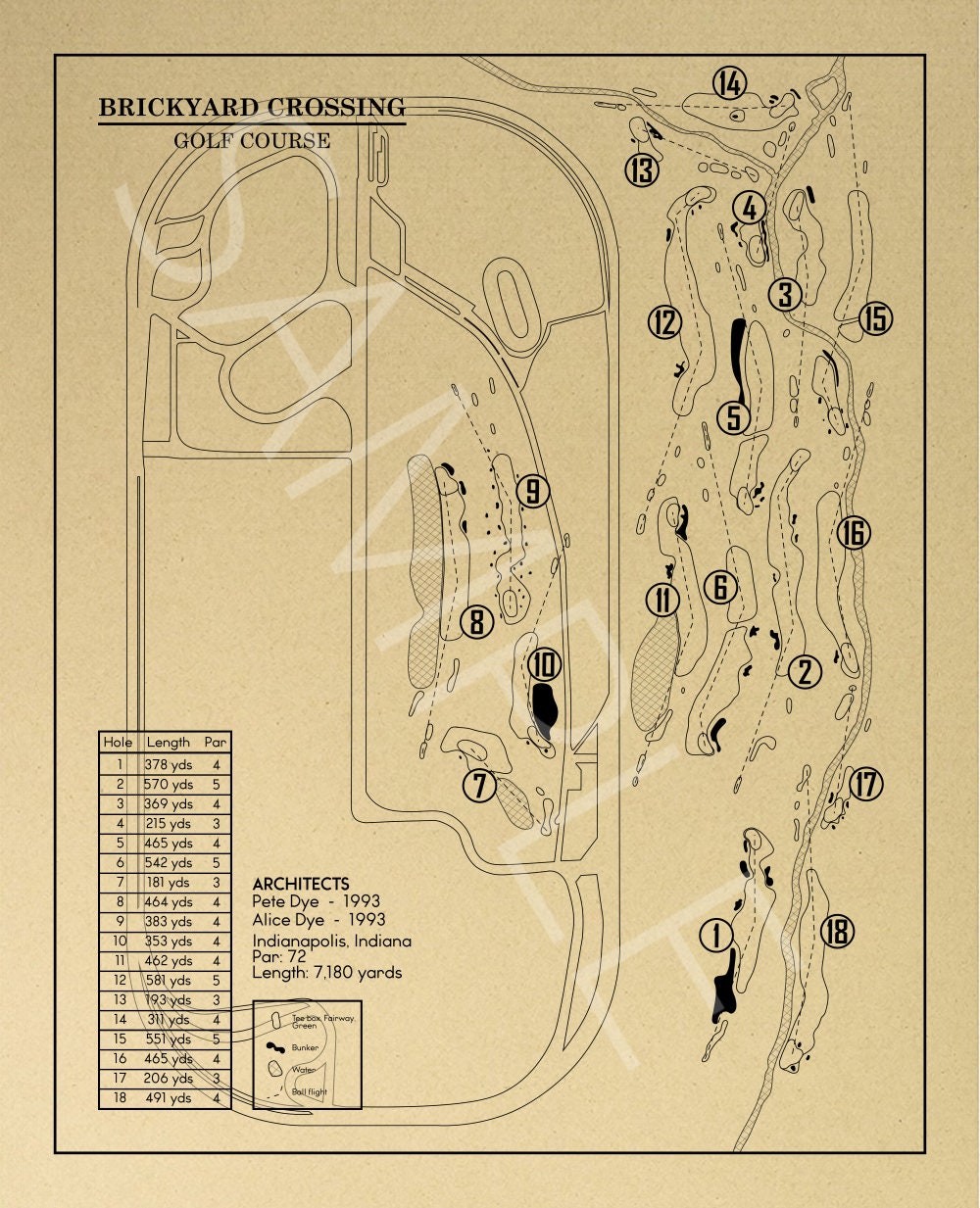 Brickyard Crossing Golf Course Outline (Print)