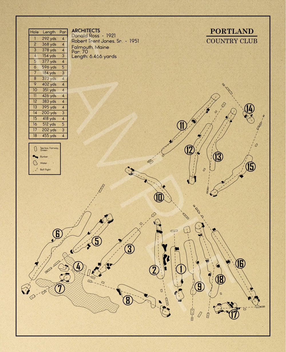 Portland Country Portland Country Club Outline (Print) – GolfBlueprints
