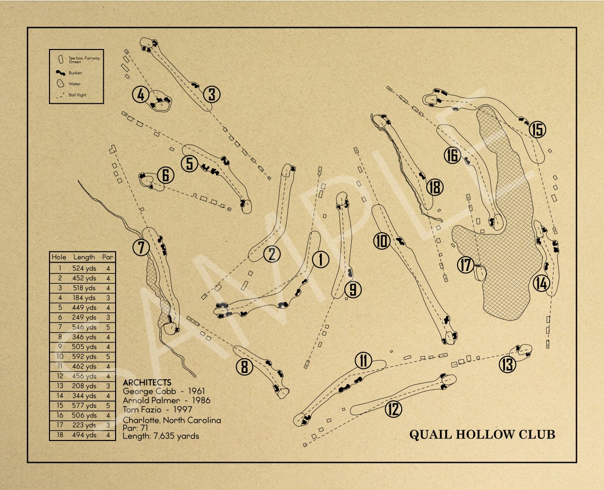 Quail Hollow Club Outline (Print) – GolfBlueprints