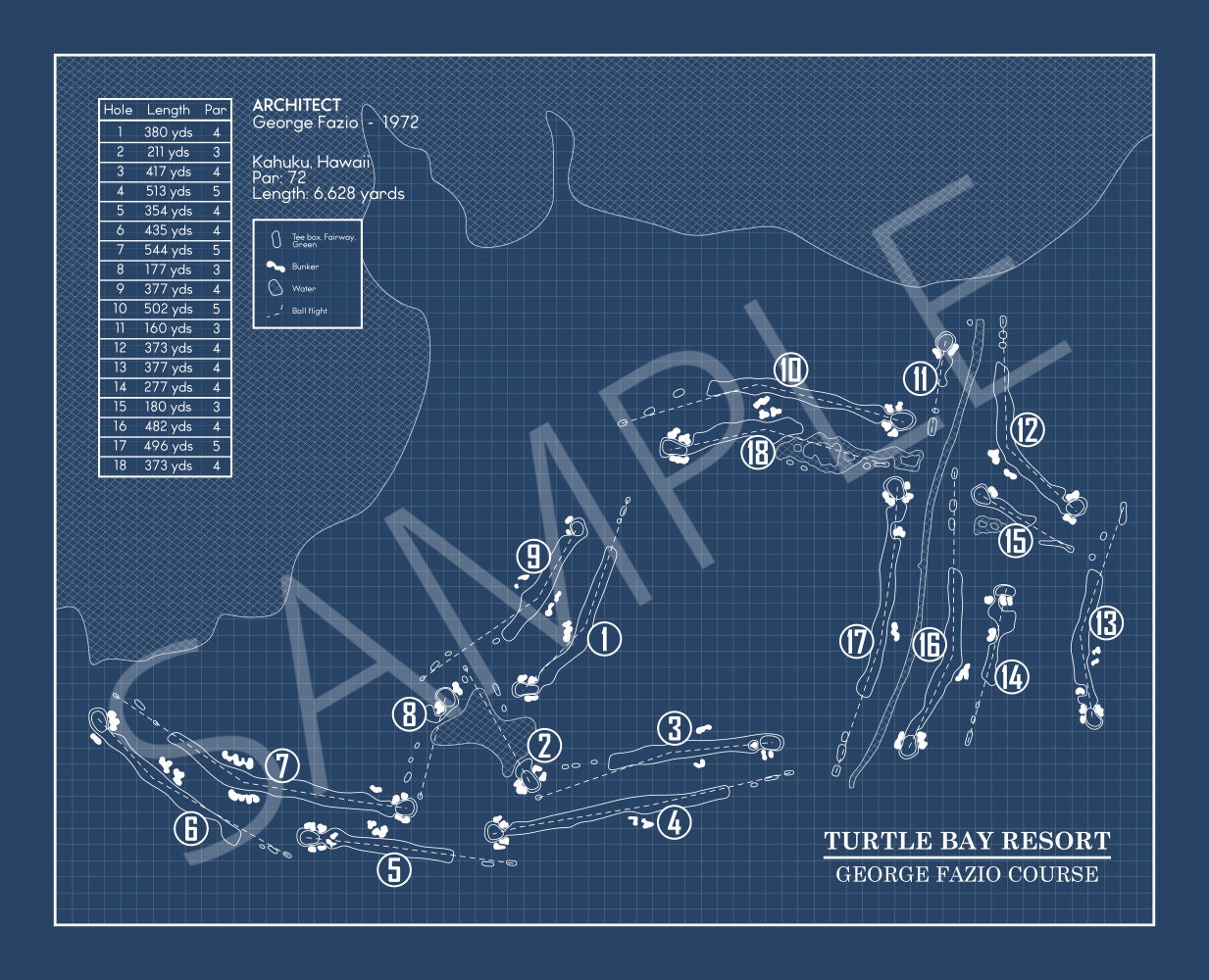 Turtle Bay Resort Fazio Course Blueprint (Print)
