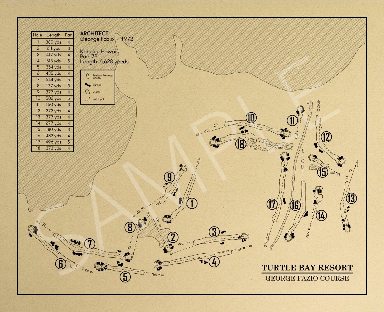 Turtle Bay Resort Fazio Course Outline (Print)