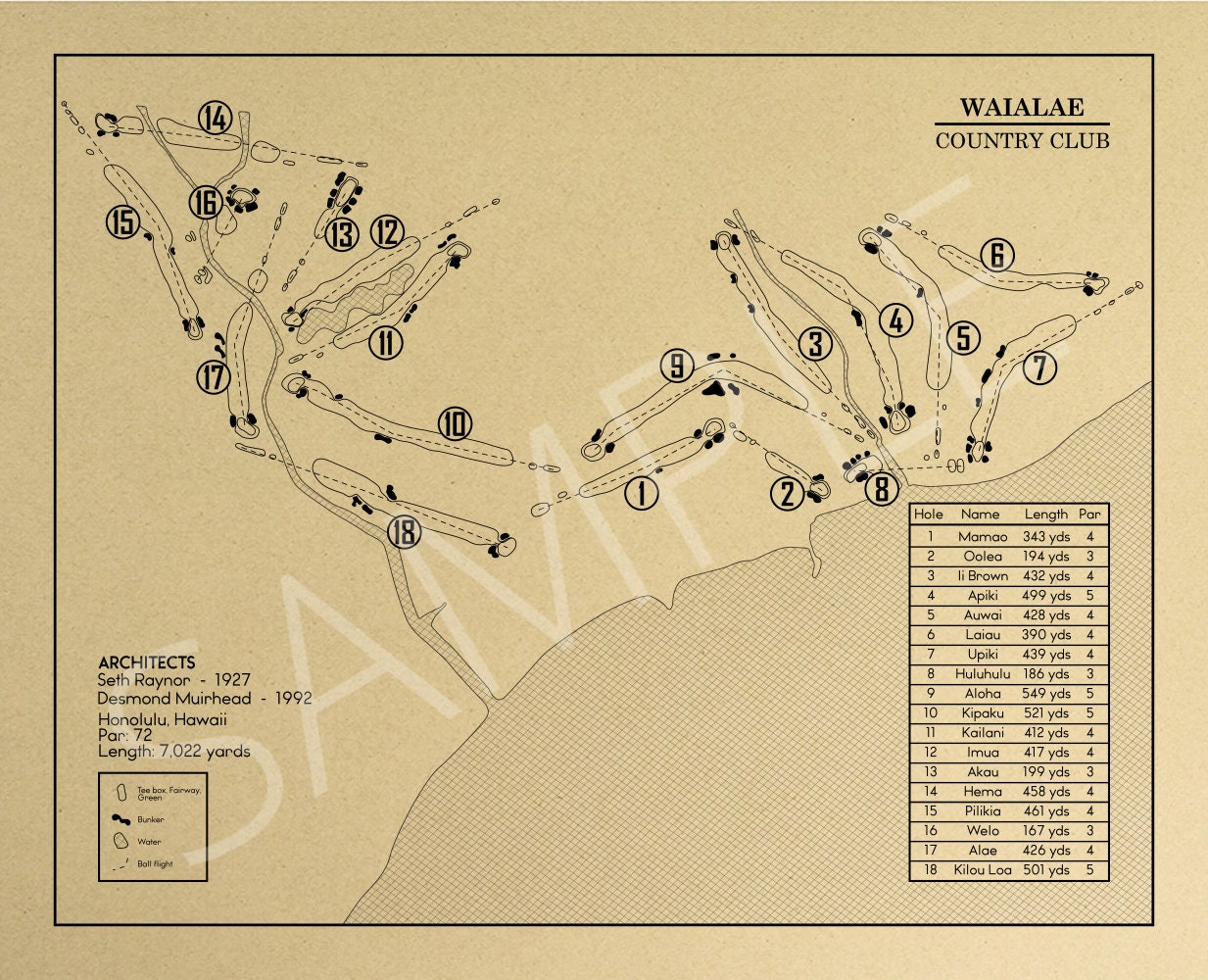 Waialae Country Club Outline (Print)