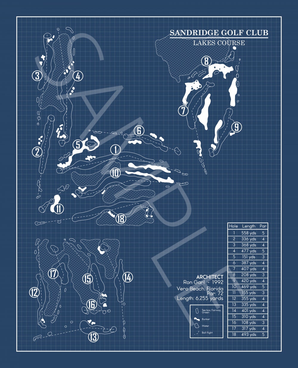 Sand Ridge Golf Course Map Sandridge Golf Club Lakes Course Blueprint (Print) – GolfBlueprints