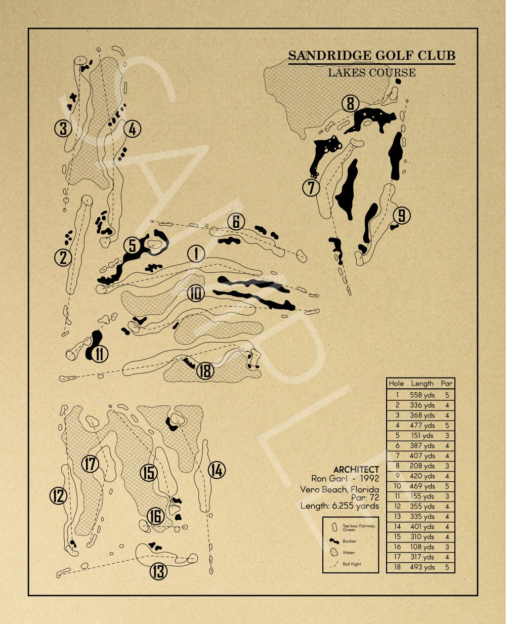 Sand Ridge Golf Course Map Sandridge Golf Club Lakes Course Outline (Print) – GolfBlueprints