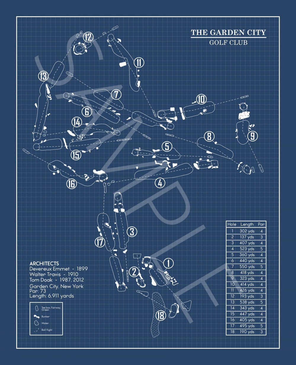 Garden City Golf Club Blueprint (Print)