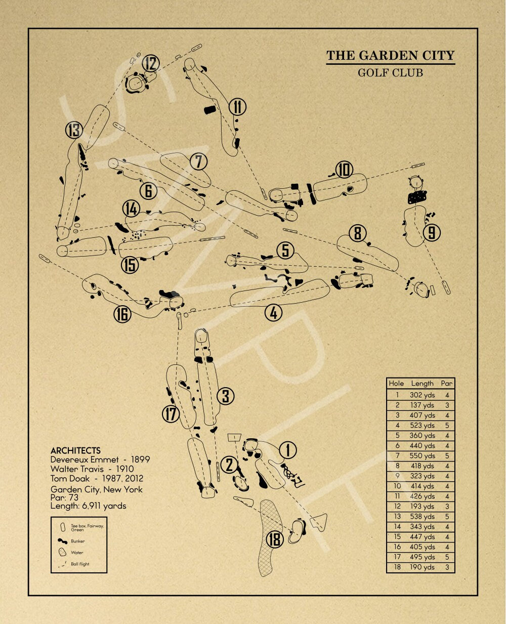 Garden City Golf Club Outline (Print)
