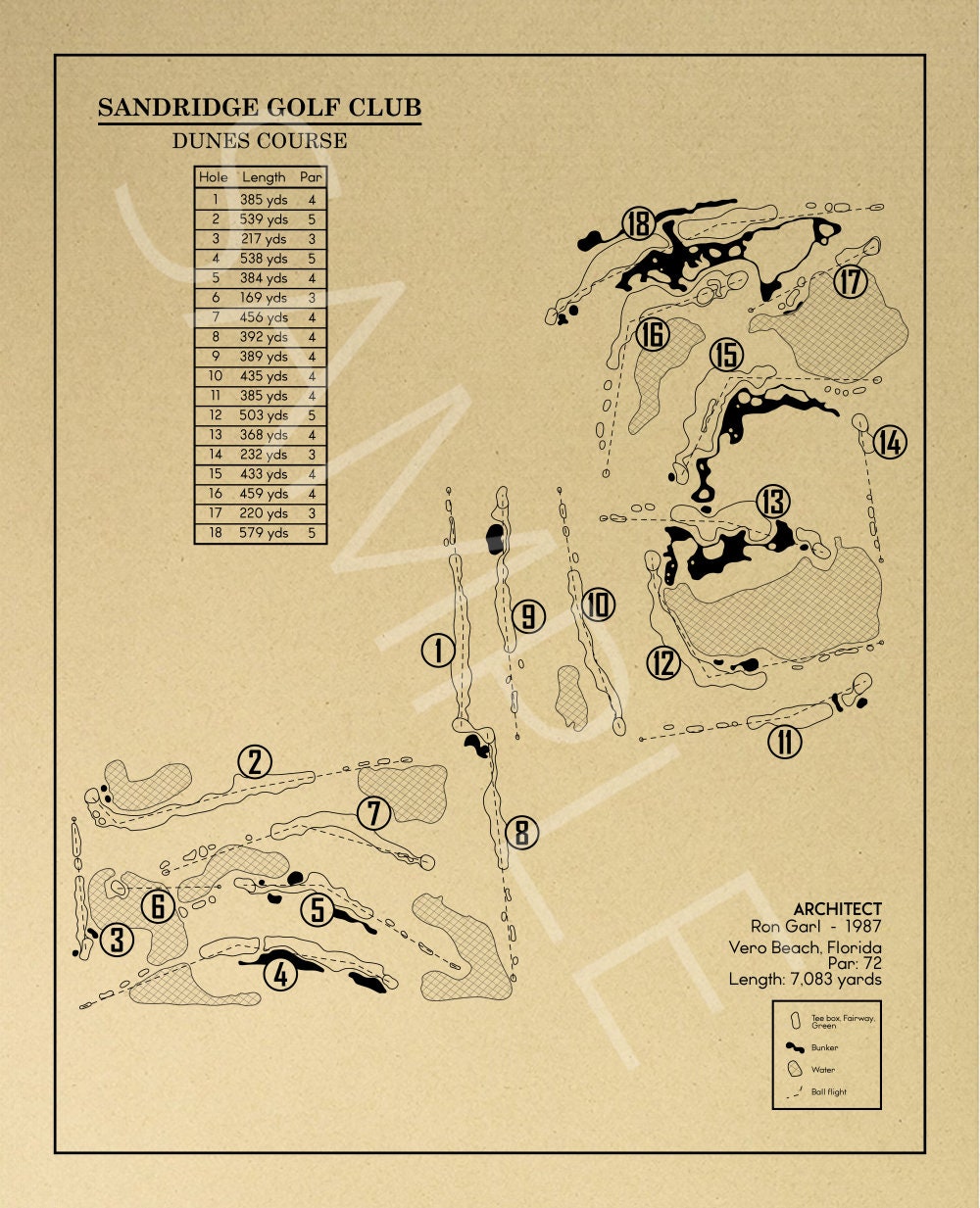 Sand Ridge Golf Course Map Sandridge Golf Club Dunes Course Outline (Print) – GolfBlueprints