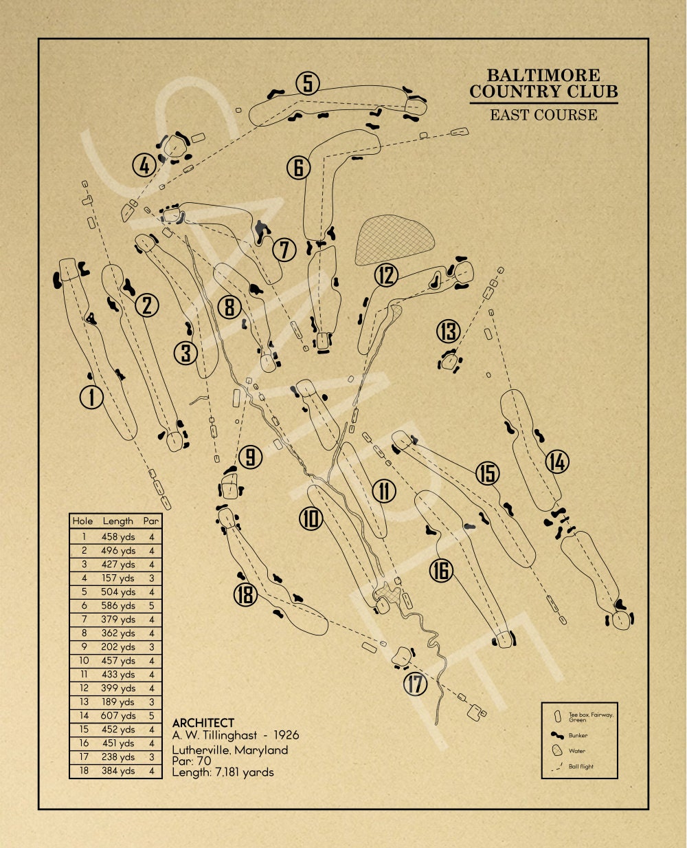 Baltusrol Golf Club Upper Course Outline (Print)