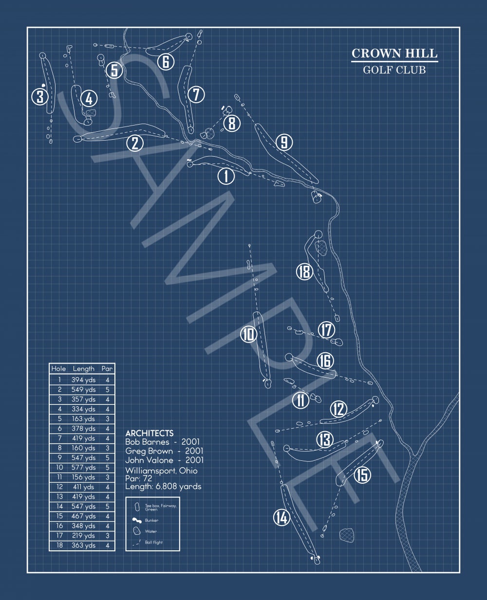 Crown Hill Golf Club Blueprint (Print)