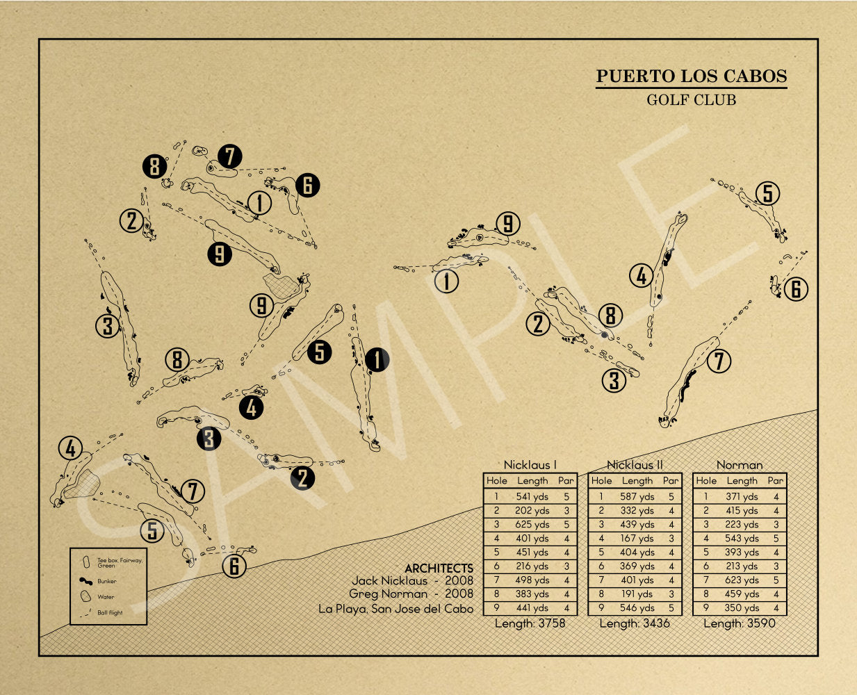 Puerto Los Cabos Golf Club Outline (Print)