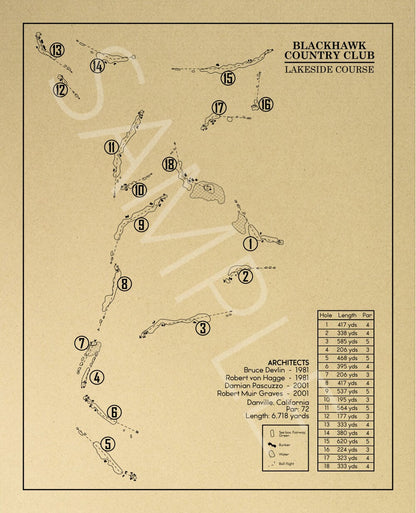 Blackhawk Country Club Lakeside Course Outline (Print)
