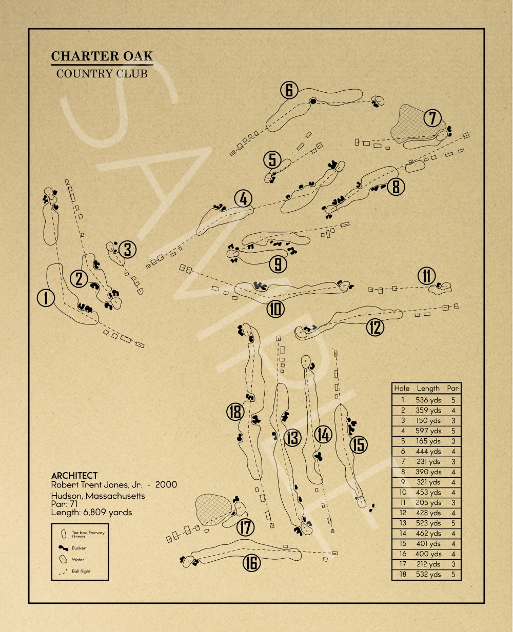 Charter Oak Country Club Outline (Print)