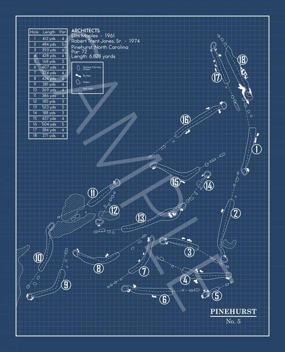 Pinehurst No. 5 Golf Course Blueprint (Print)