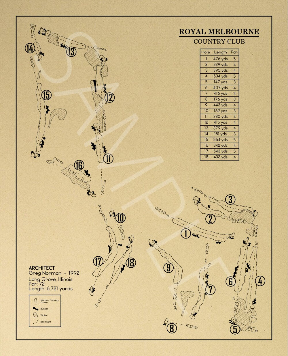 Royal Melbourne Country Club Outline (Print)