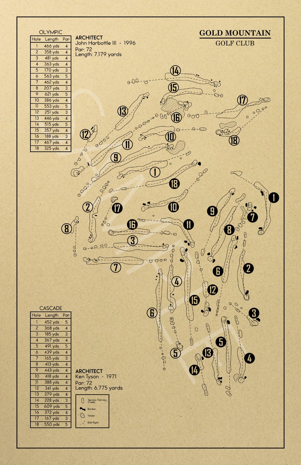 Gold Mountain Golf Club Outline (Print)