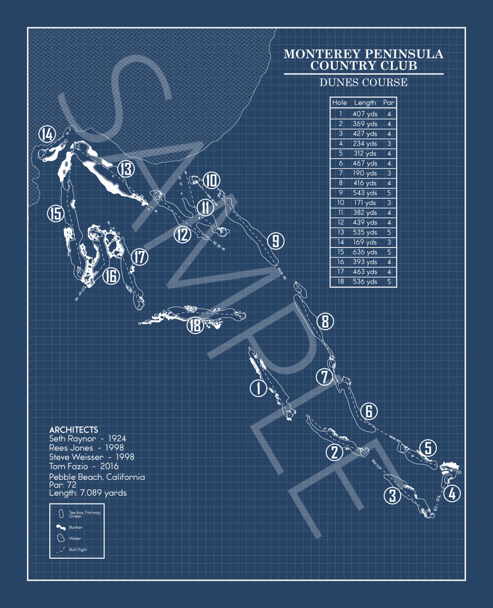 Monterey Peninsula Country Club Dunes Course Blueprint (Print)