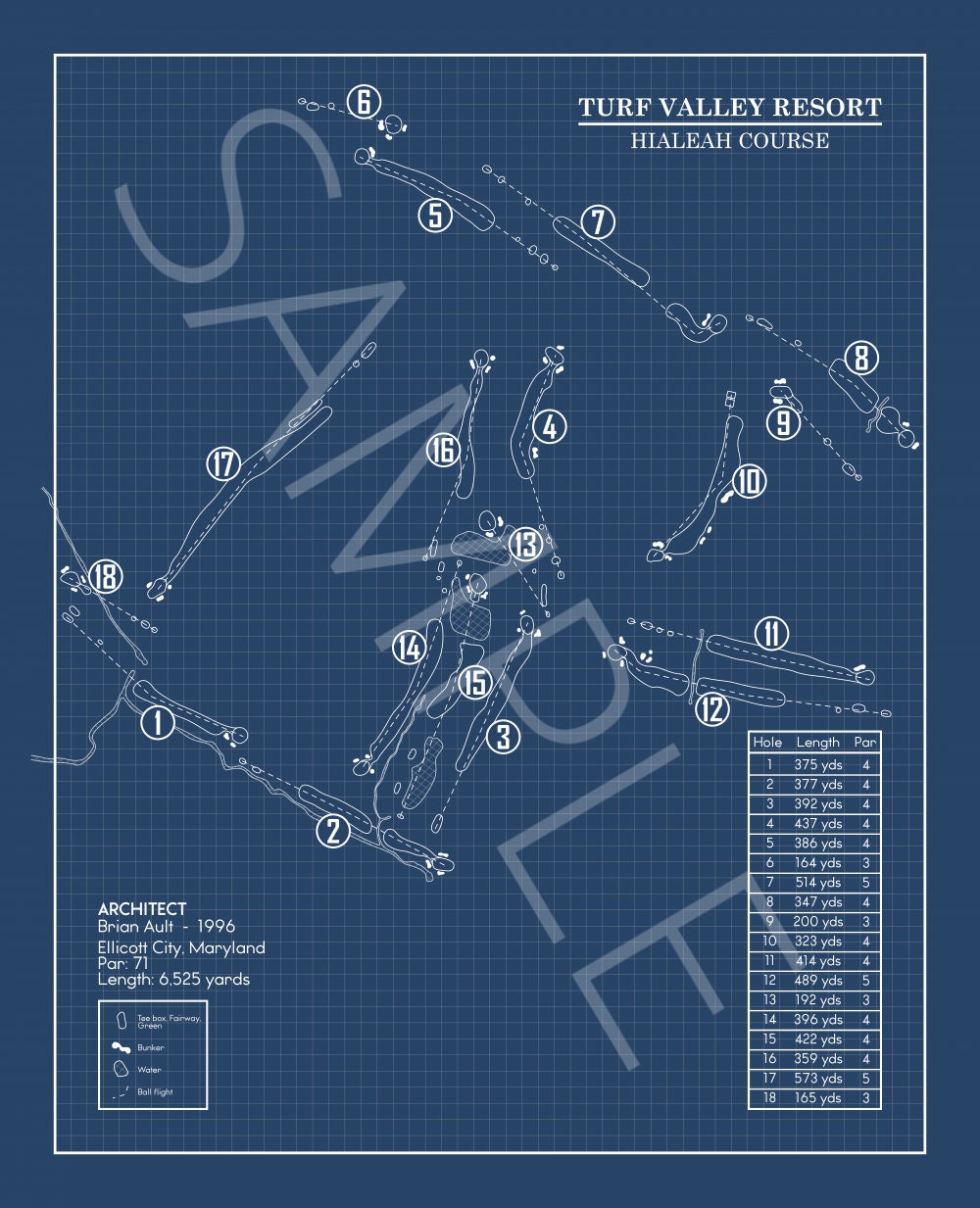 Turf Valley Resort Hialeah Course Blueprint (Print)