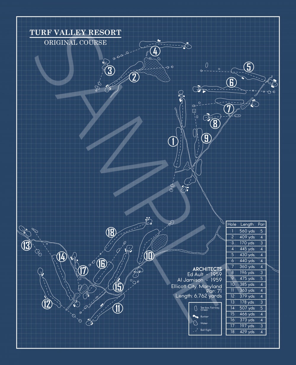 Turf Valley Resort Original Course Blueprint (Print)