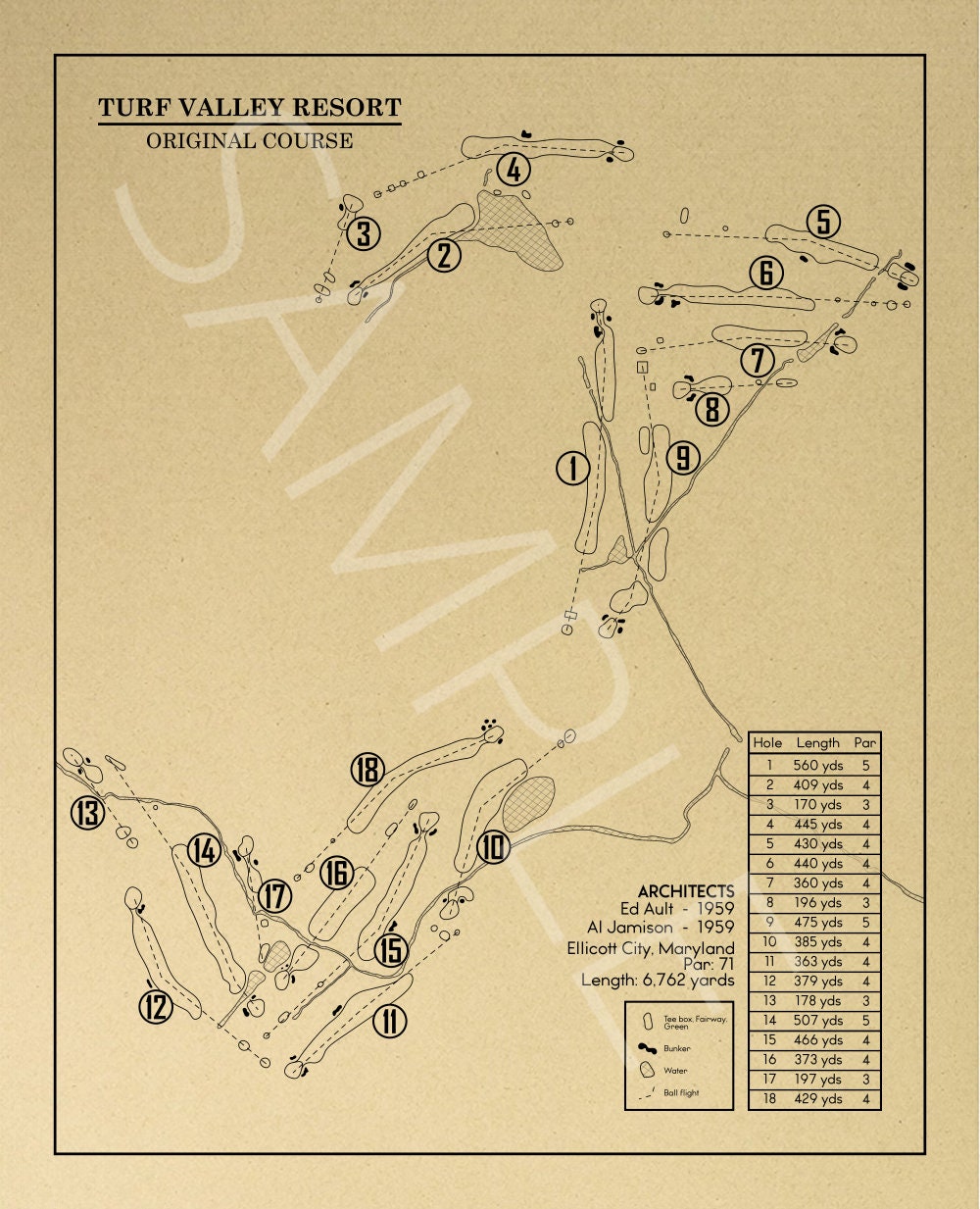 Turf Valley Resort Original Course Outline (Print)