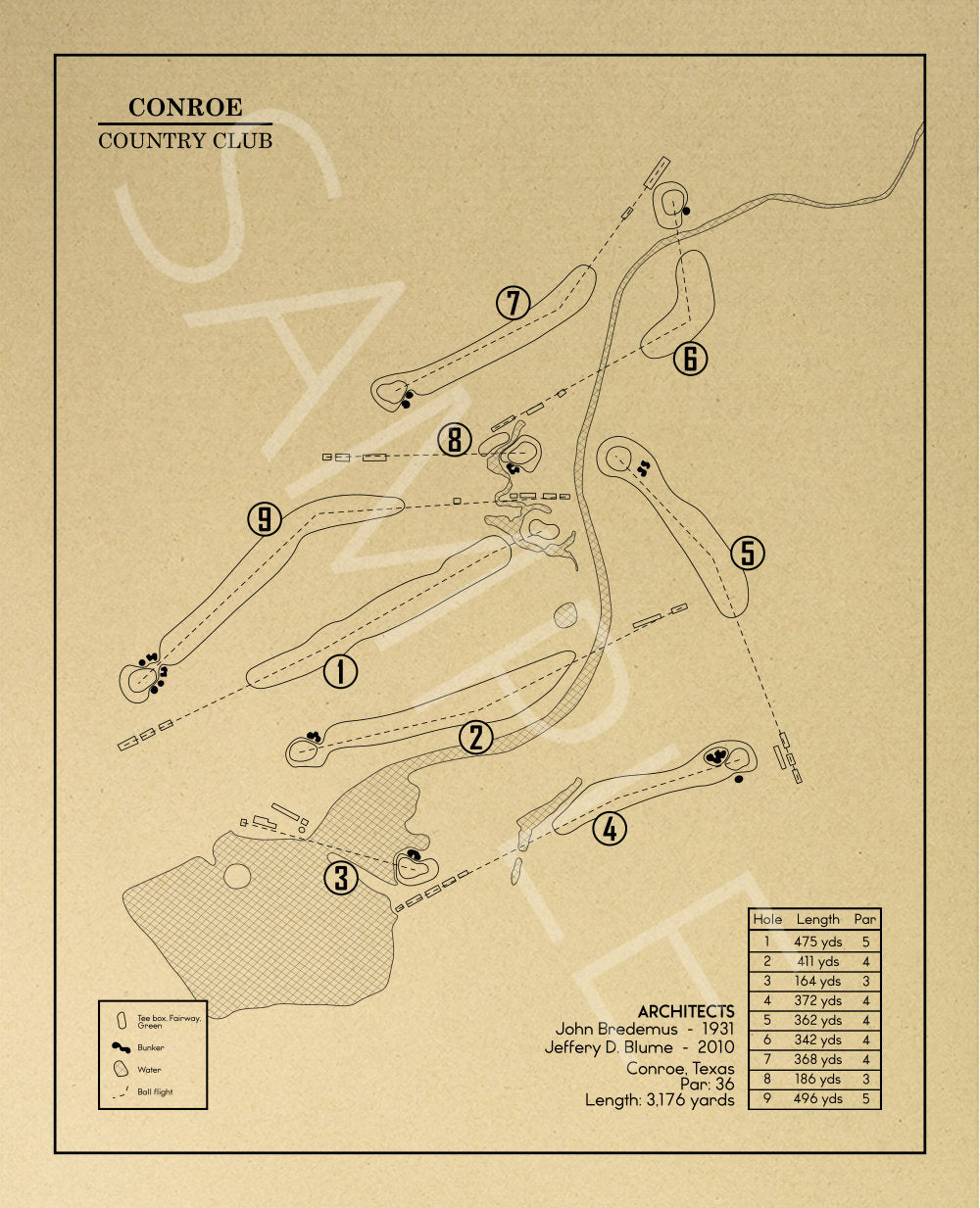 Conroe Country Club Outline (Print)