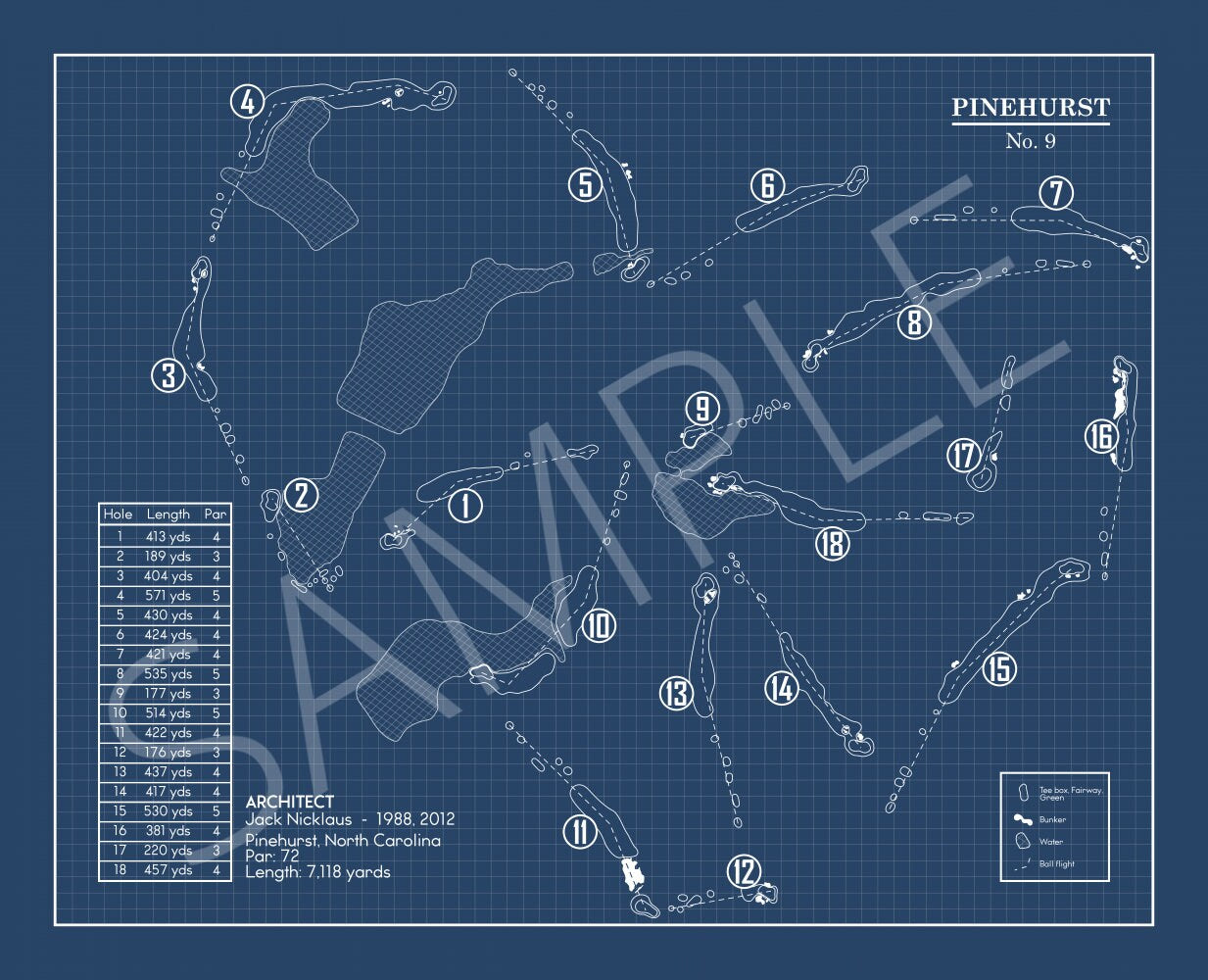 Pinehurst No. 9 Golf Course Blueprint (Print)