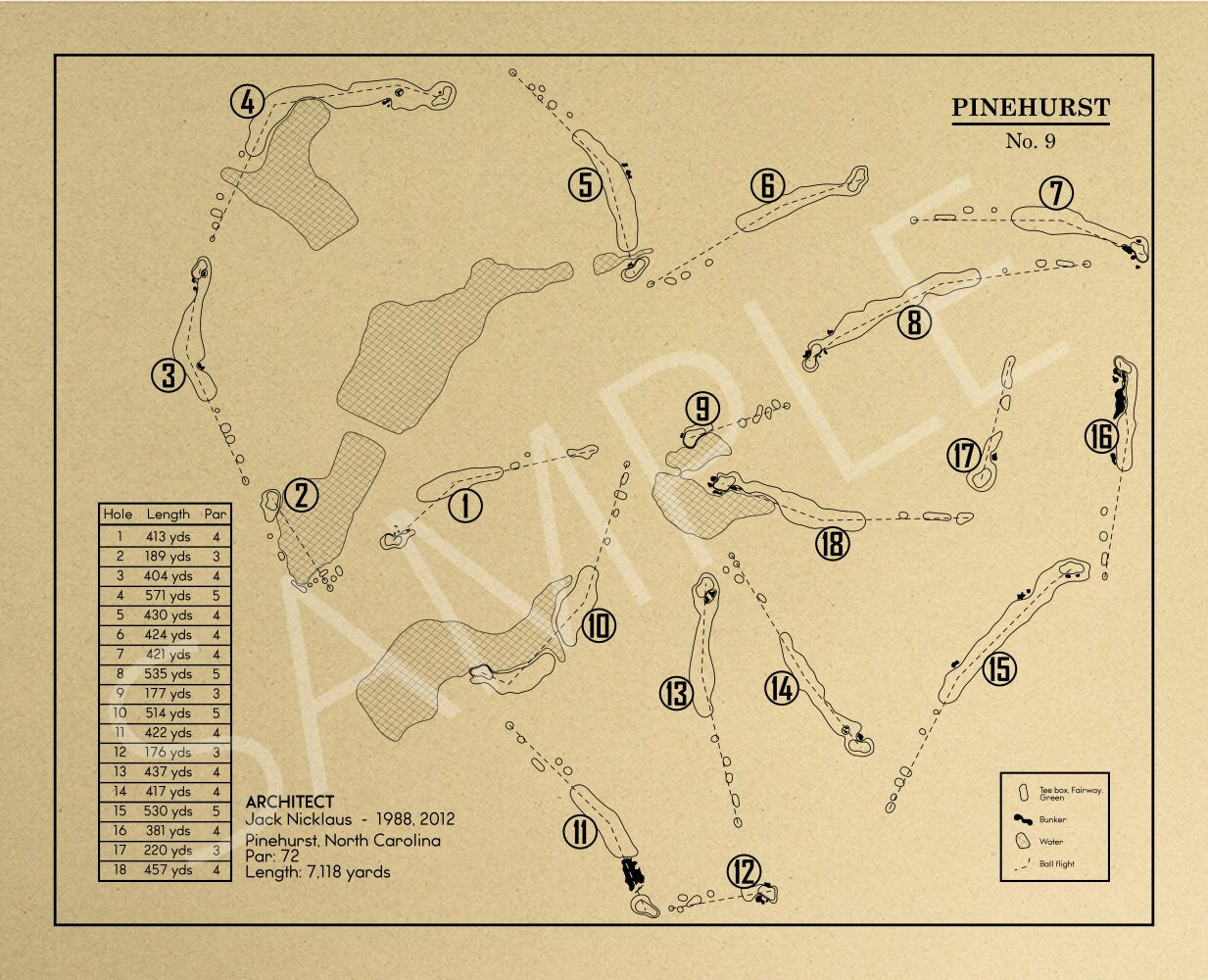 Pinehurst No. 9 Golf Course Outline (Print)