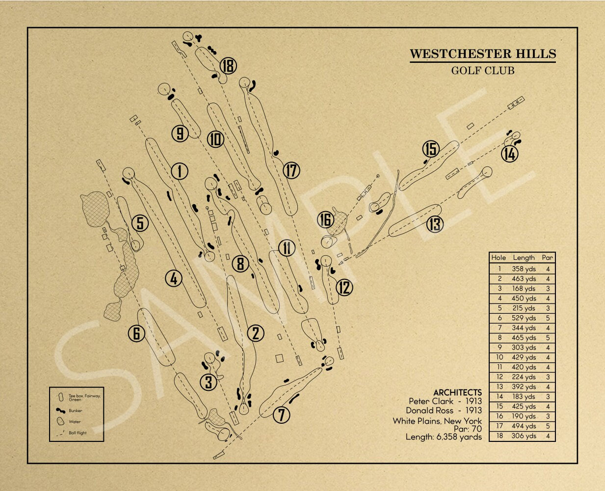 Westchester Hills Golf Club Outline (Print)